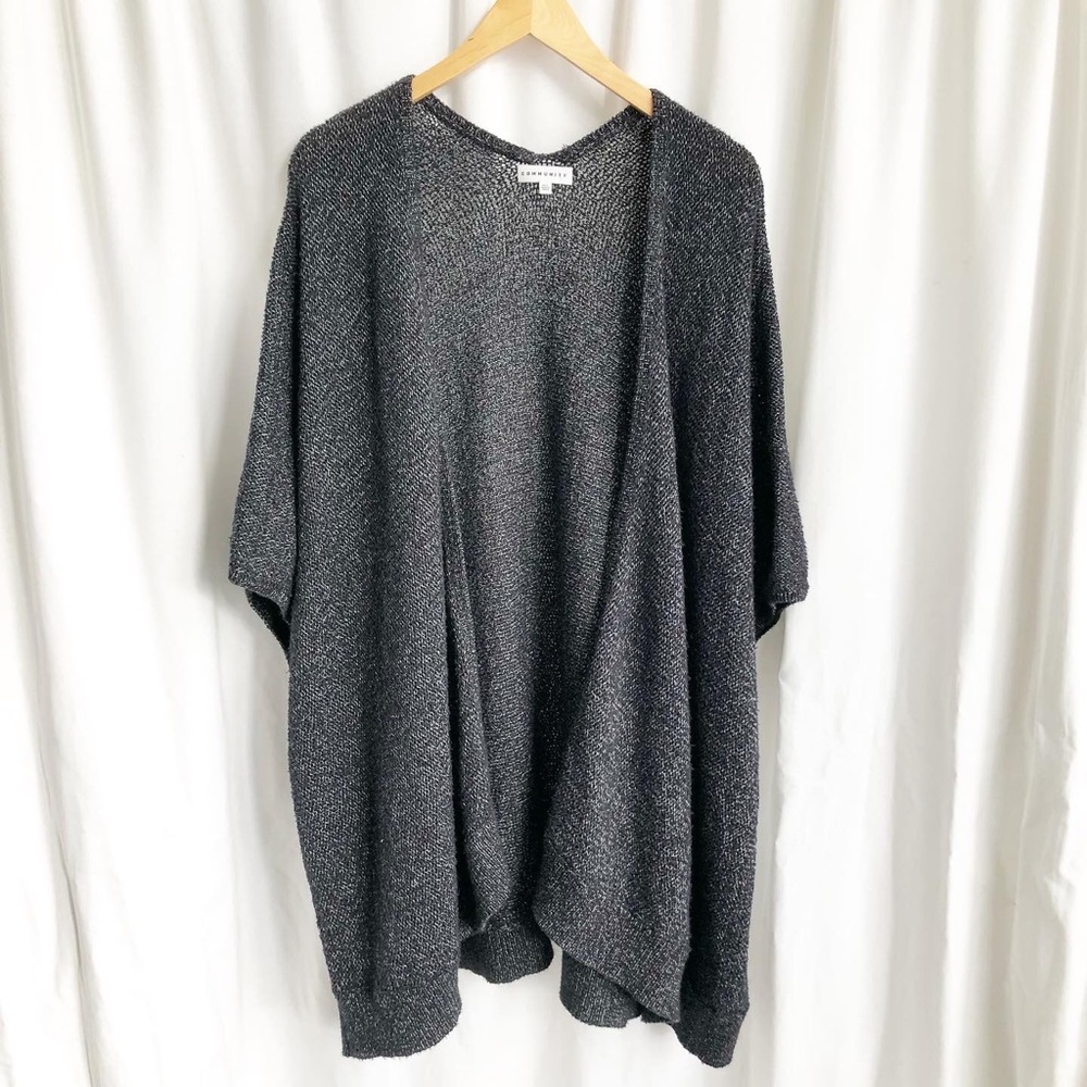 Community black and white open front poncho